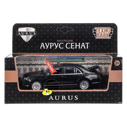 Машинка металлическая Aurus Senat 13,5 см, инерционная, свет и звук, чёрная, Технопарк