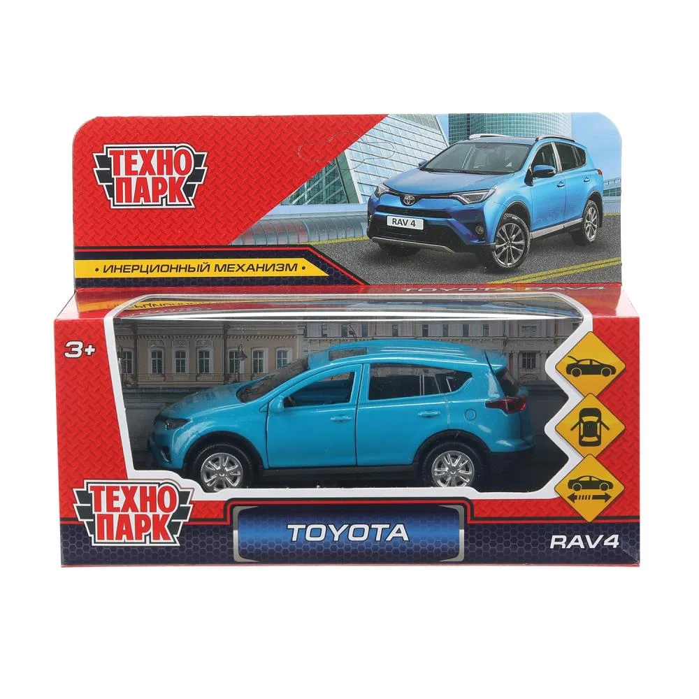 Машинка металлическая Toyota RAV4 инерционная, 12 см, открываются двери и багажник, синяя, Технопарк
