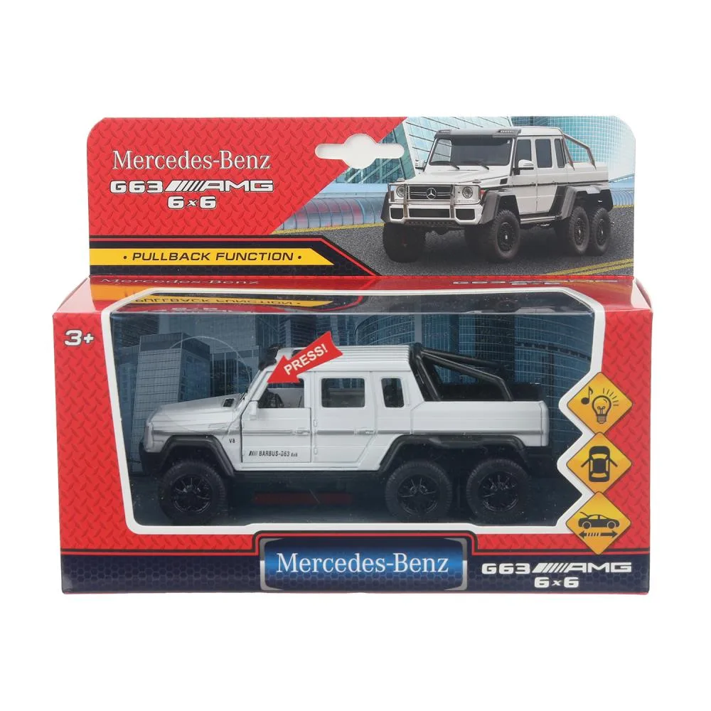 Модель металлическая Mercedes-Benz G63 AMG 6x6 1:32, 14 см, свет и звук, двери, Технопарк