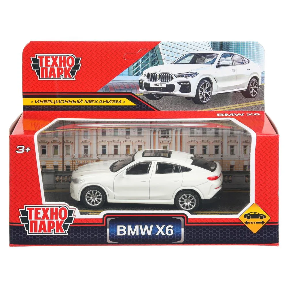Машинка металлическая BMW X6 10,5 см, инерционная, белая