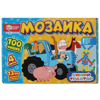 Мозаика пластиковая «Синий трактор», 100 фишек, 4 цвета, Умные игры