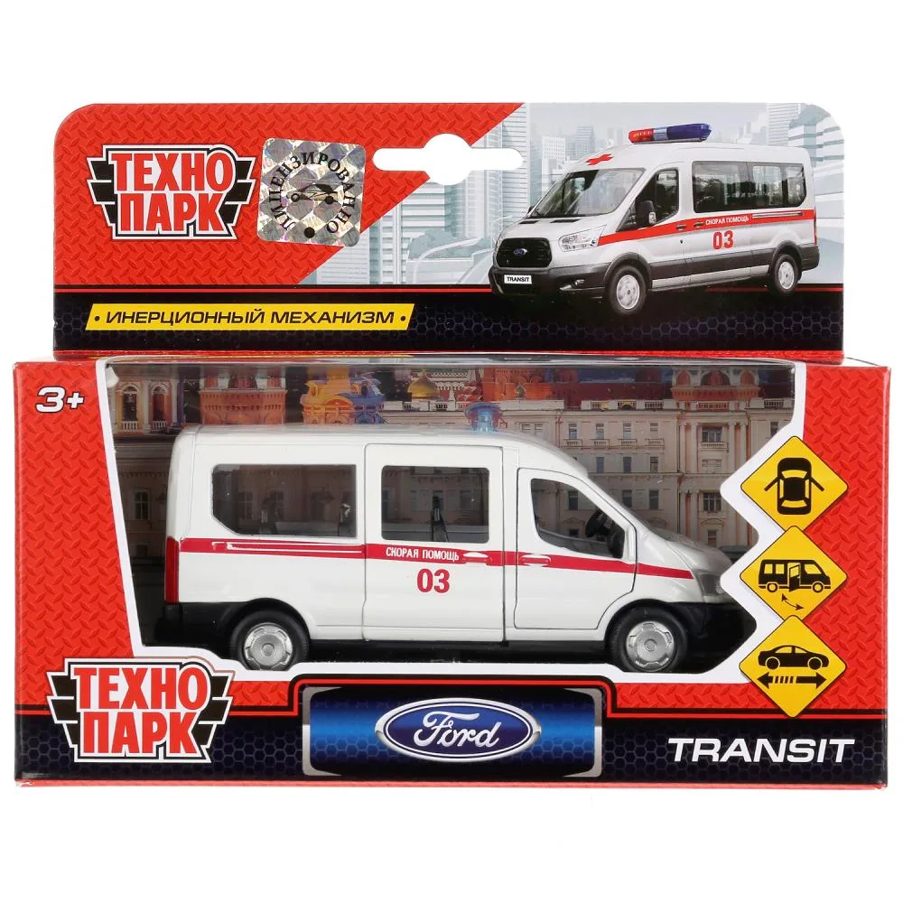 Машинка металлическая Ford Transit «Скорая» Технопарк, 12 см, инерционная