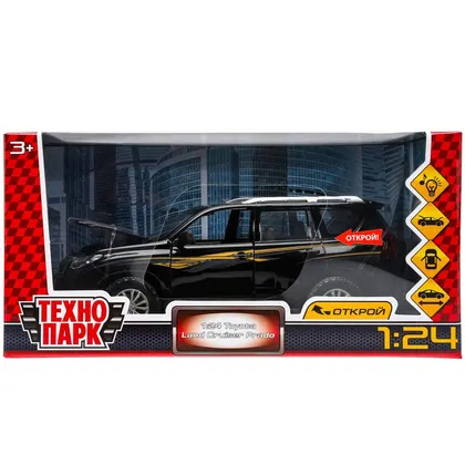 Машинка металлическая Toyota Land Cruiser Prado, 20 см, черная, свет, звук, Технопарк