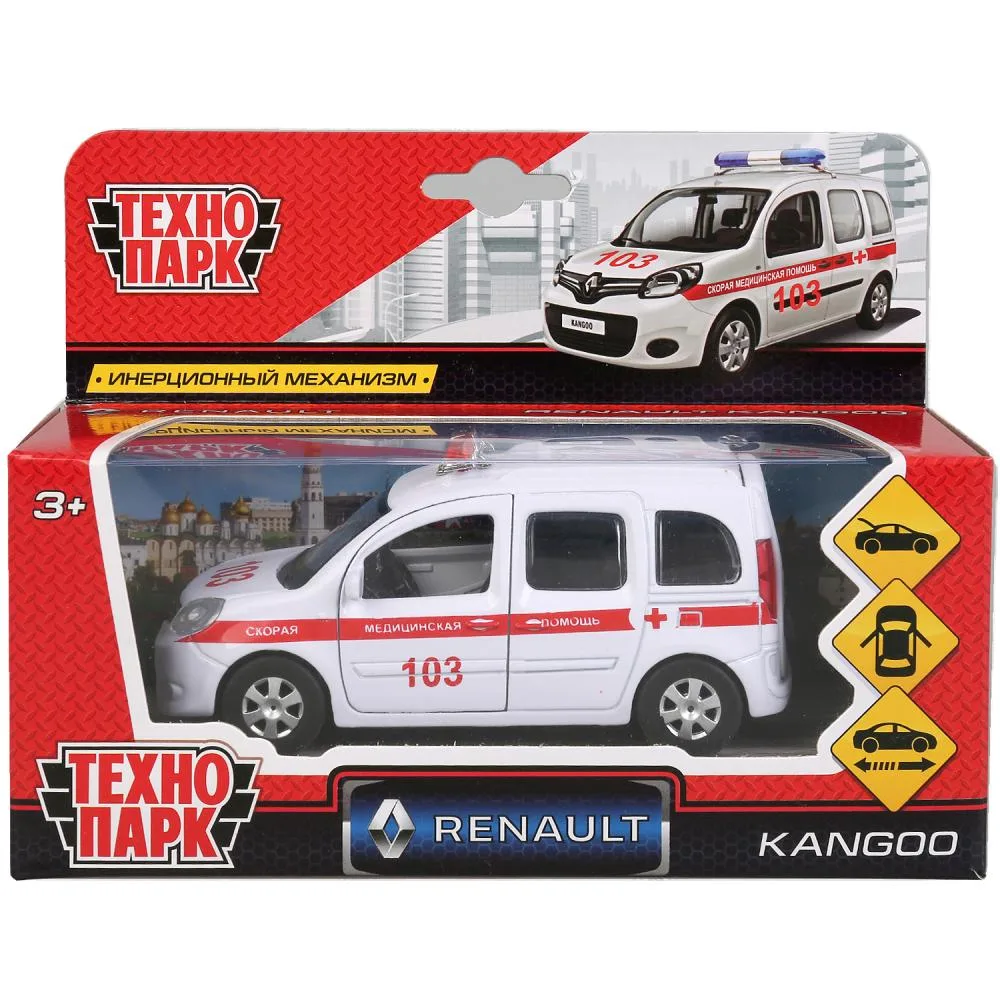 Машинка металлическая Renault Kangoo «Скорая», 12 см, инерционная, Технопарк