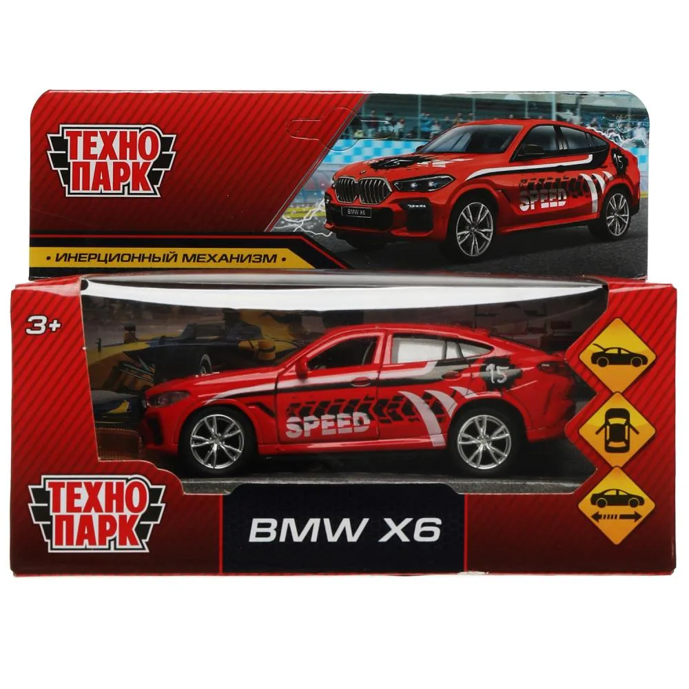 Машинка металлическая BMW X6 «Спорт», 12 см, красная, инерционная, открываются двери, Технопарк