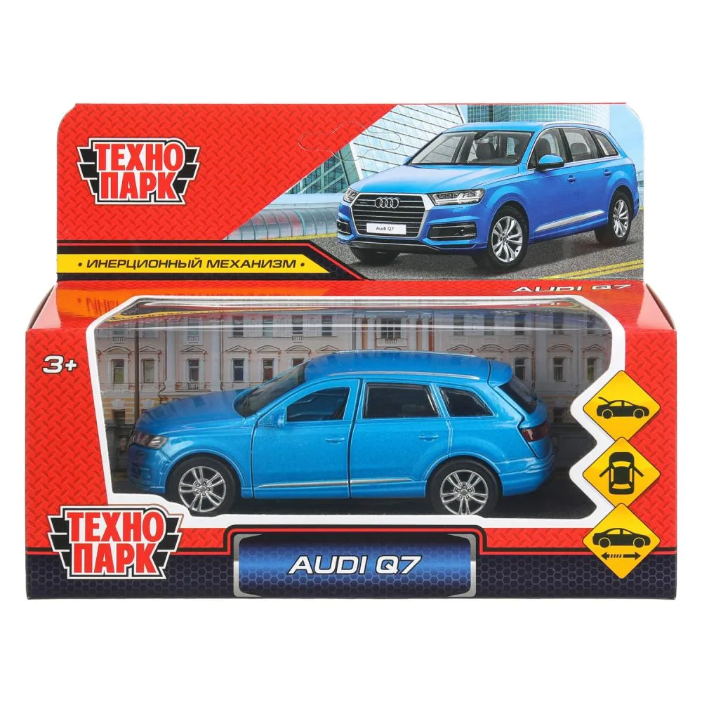 Машинка металлическая Audi Q7, 12 см, открываются двери и багажник, инерционная, синяя, Технопарк