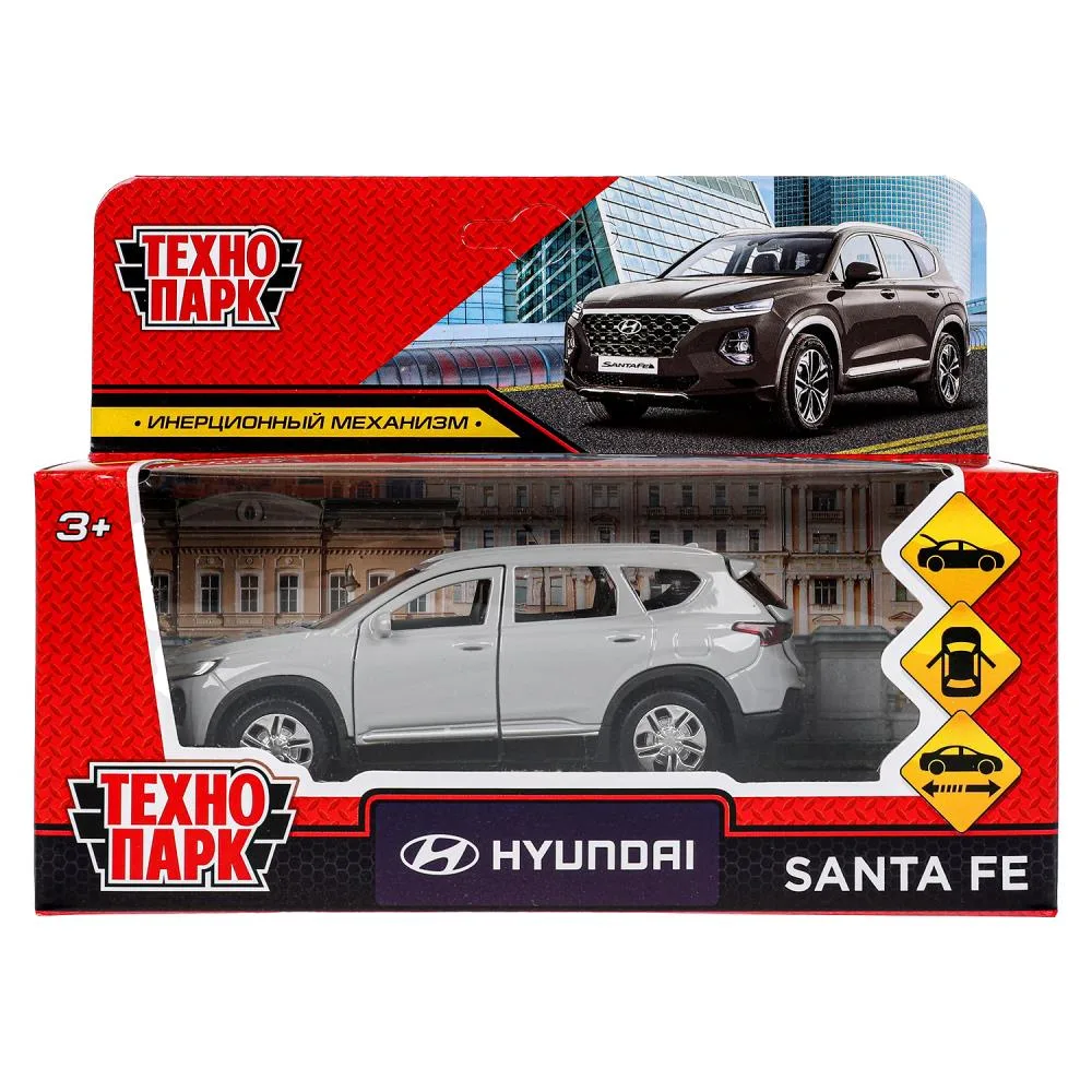 Машинка металлическая Hyundai Santa Fe, 12 см, тёмно-серая, инерционная, открываются двери, Технопарк