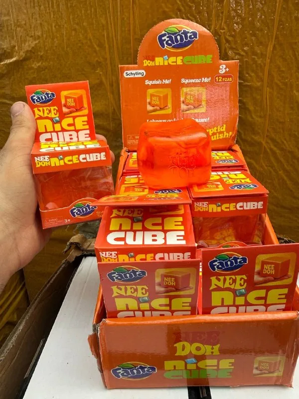 Мялка-антистресс «Nice Cube» оранжевая в стиле Fanta, дисплей-бокс