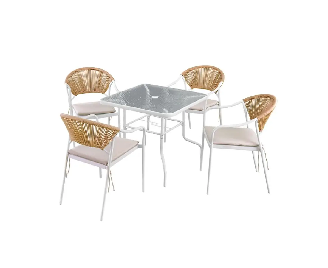 Стол с четырьмя стульями LST015 белый