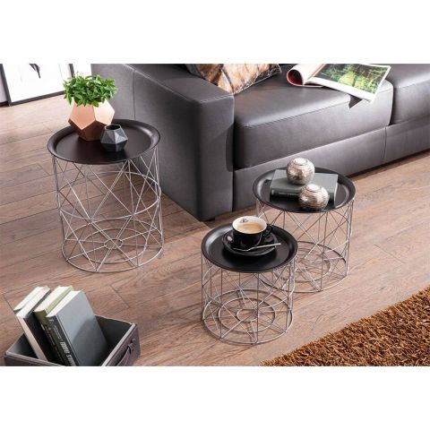Журнальный столик 3 шт., 40*40*44 см, черный, ножки серебристые — фото 3