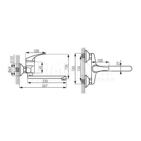 Смеситель для кухни настенный BASIC BBC5 — фото 2