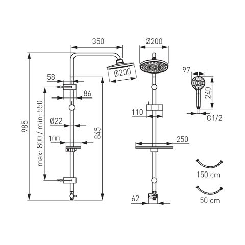 Душевая система черный RONDO LUX NP23-BL — фото 2
