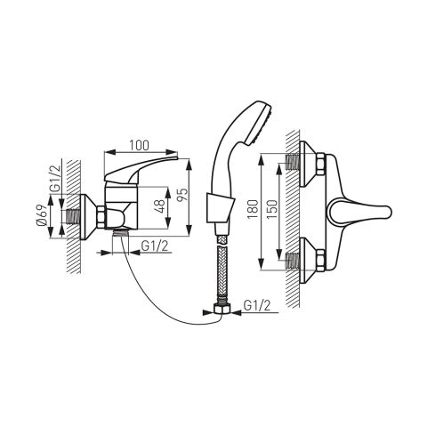 Ручной смеситель для душа BASIC BBC77 — фото 2