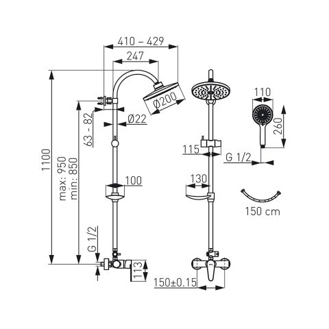 Душевая система со смесителем ALGEO NP71-BAG7U — фото 3