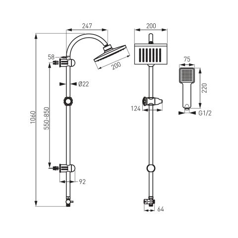 Душевая система черный SQUERTO NP22-BL — фото 2